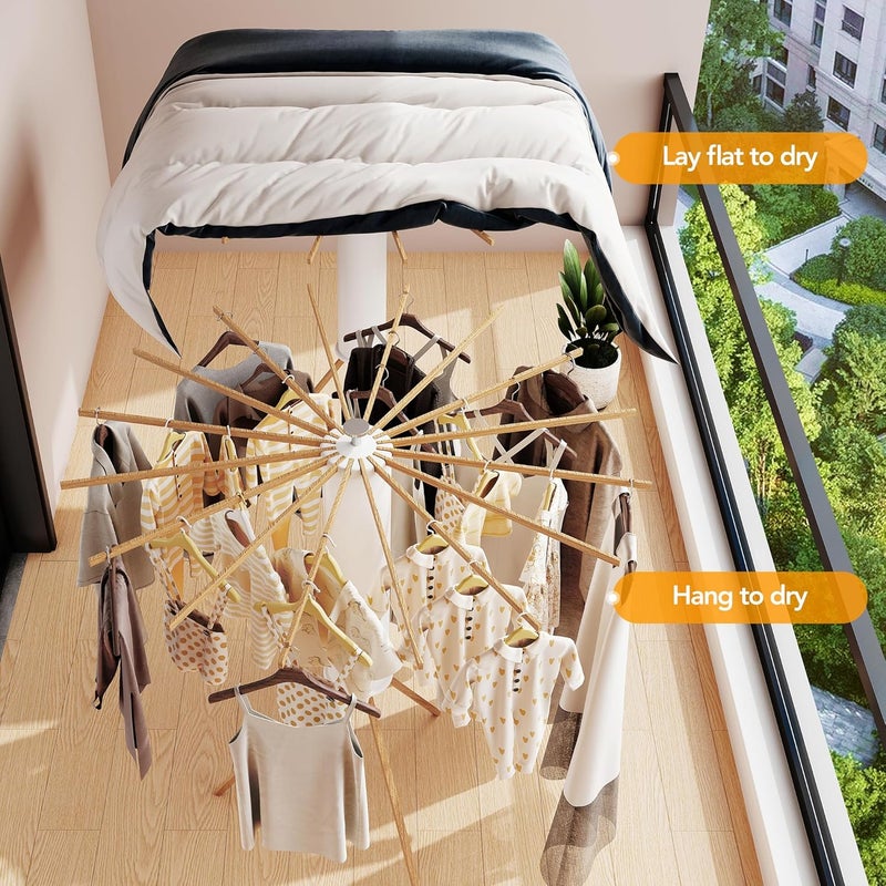 LIENAHU Clothes Drying Rack Tripod,Drying Rack Clothing,Laundry Drying Rack,Floor Standing,16 Wooden Poles,Collapsible Drying Racks for Laundry,Retractable,Foldable,Folding - Image 4